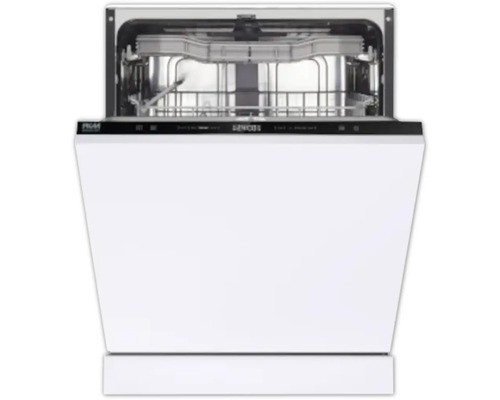 Frontansicht eines Geschirrspülers mit geöffneter Tür, der Einblick in den Innenraum mit Spülkörben gewährt