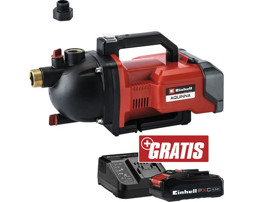 Pompe de jardin sans fil Einhell Power-X-Change AQUINNA 36/30 + GRATUIT batterie 18 V 3,0 Ah Einhell Aquinna groupe hydrophore avec batterie et chargeur