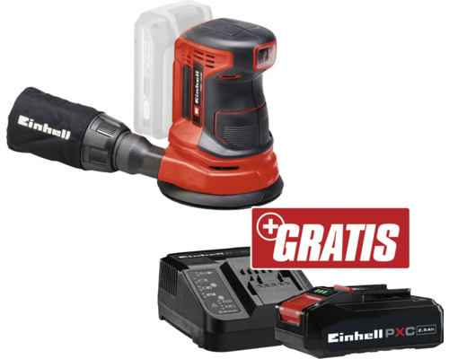 Akku-Exzenterschleifer Einhell Power X-Change TE-RS 18 Li + GRATIS Akku 18 V 3,0 Ah Einhell Exzenterschleifer mit Staubfangsack, Ladegerät und Akku gratis