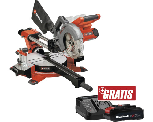 Scie à onglet pliante sans fil Einhell TE-SM 36/210 Li + GRATUIT batterie 18 V 3,0 Ah Scie à onglet avec batterie, chargeur et action gratuite