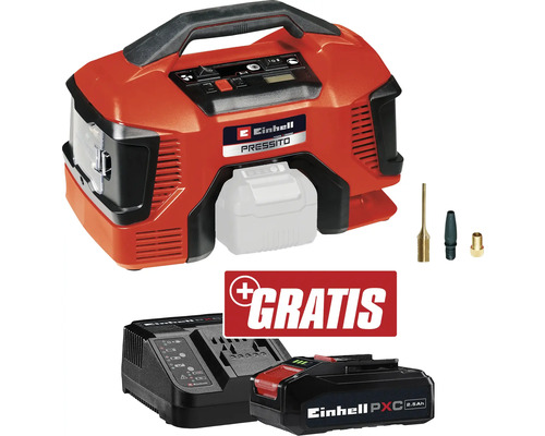 Einhell Pressito Compresseur sans fil 18 volts avec batterie, chargeur et adaptateurs