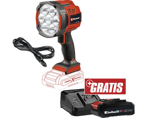 Projecteur LED sans fil Einhell avec chargeur, batterie et adaptateur de voiture