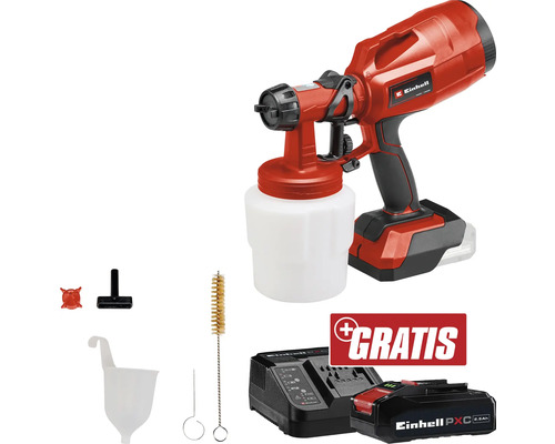 Akku-Farbsprühgerät Einhell Power X-Change TC-SY 18/60 Li + GRATIS Akku 18 V 3,0 Ah Einhell Akku-Farbsprühsystem mit Zubehör und Gratis-Akku plus Ladegerät