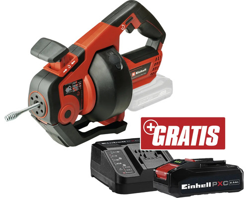 Nettoyeur de tuyaux sans fil Einhell Power X-Change TE-DA 18/760 Li + GRATUIT batterie 18 V 3,0 Ah Einhell déboucheur de canalisations sans fil avec batterie, chargeur et action gratuite