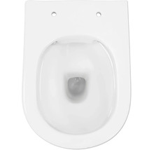 Toilette suspendue à chasse directe en céramique vue de dessus.