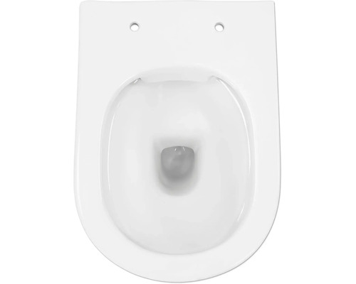 Toilette suspendue à chasse directe en céramique vue de dessus.