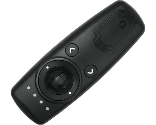 Télécommande noire avec boutons et molette