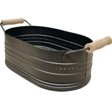 Jardinière ovale en métal avec poignées en bois