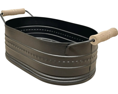 Jardinière ovale en métal avec poignées en bois