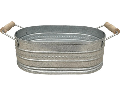 Baignoire ovale en zinc avec poignées en bois