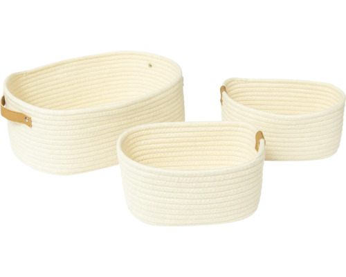 Ensemble de trois paniers de rangement tressés en coton avec poignées