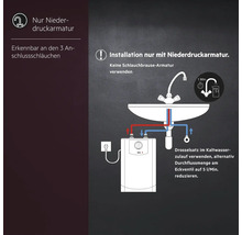 Illustration zur Installation einer Niederdruckarmatur mit drei Anschlussschläuchen