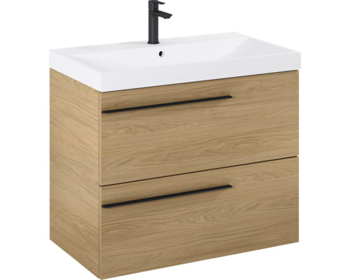 Meuble sous-vasque avec deux tiroirs, vasque et robinet