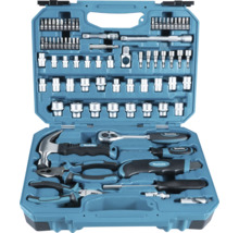 Boîte à outils ouverte avec marteau, pinces, tournevis, clés à douille et embouts de Makita