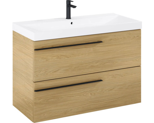 Meuble sous-vasque avec deux tiroirs, vasque et robinet