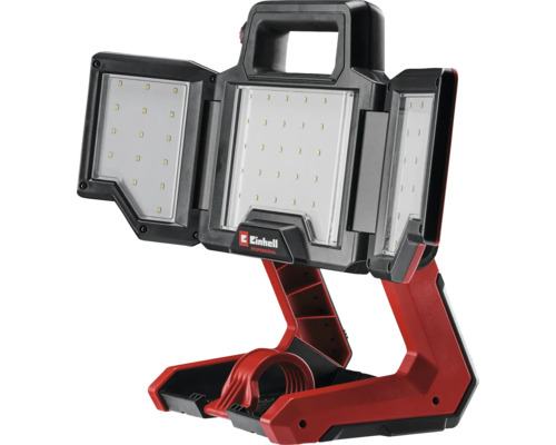 Einhell Logo. Akku-LED-Strahler mit drei Leuchtflächen und Tragegriff.