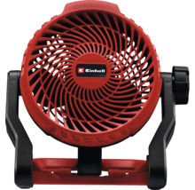 Logo Einhell. Ventilateur à batterie avec rotor et pied réglable.