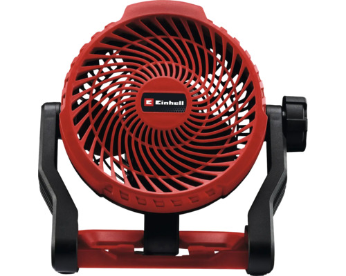 Logo Einhell. Ventilateur à batterie avec rotor et pied réglable.
