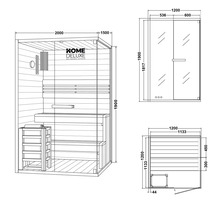 Schéma technique d'un sauna avec dimensions