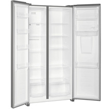 Réfrigérateur combiné américain ouvert avec étagères et compartiments