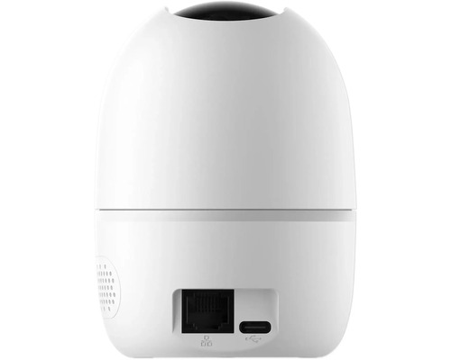 Vue arrière d'une caméra de surveillance blanche avec des connexions