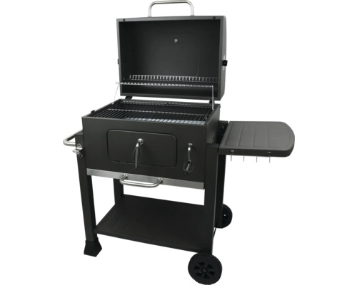 Barbecue au charbon de bois avec surface de rangement et roulettes
