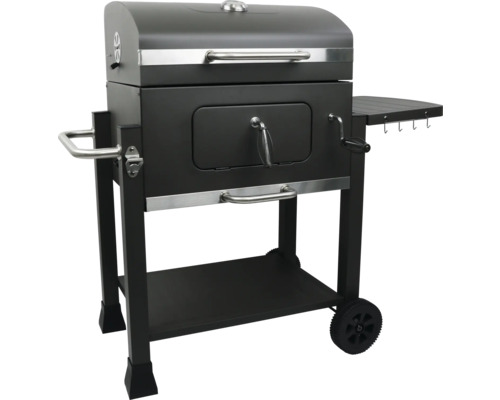 Barbecue au charbon de bois avec étagères et roulettes