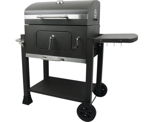 Grill à charbon de bois avec surface de rangement et roulettes