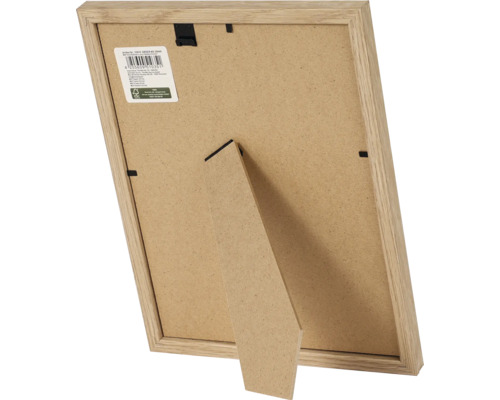 Arrière d'un cadre photo en bois clair avec support