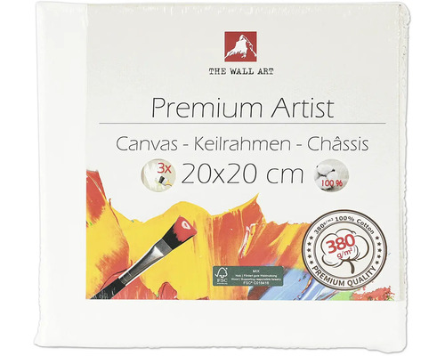 Leinwand zum Bemalen 20x20 cm Premium Künstler Leinwand Keilrahmen 20x20 cm, dreifach grundiert, aus 100 Prozent Baumwolle
