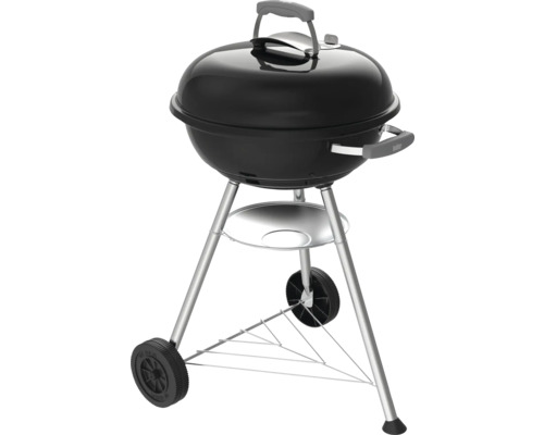 Schwarzer Kugelgrill mit Rädern und Ablagefläche für den Garten