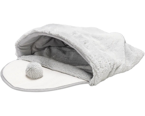 Graue Katzenhöhle aus Plüsch mit Bommel