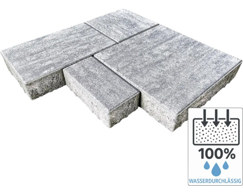 Pflasterstein Mehrformatpflaster MEGADRAIN Pietra di Luna hellgrau meliert Stärke 6 cm Graue Pflastersteine mit Siegel für hundertprozentige Wasserdurchlässigkeit