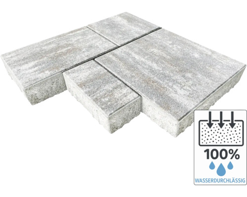 Pflasterstein Mehrformatpflaster MEGADRAIN Tundra grau-braun meliert Stärke 6 cm Graue Pflastersteine aus Beton mit Wasserdurchlässigkeits-Siegel