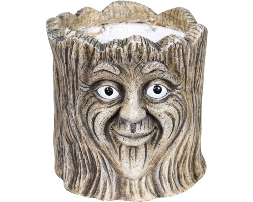 Pot de fleurs Max avec visage sur un tronc Ø 18 h 20 cm marron Pot de fleurs en fonte de pierre avec visage d'arbre