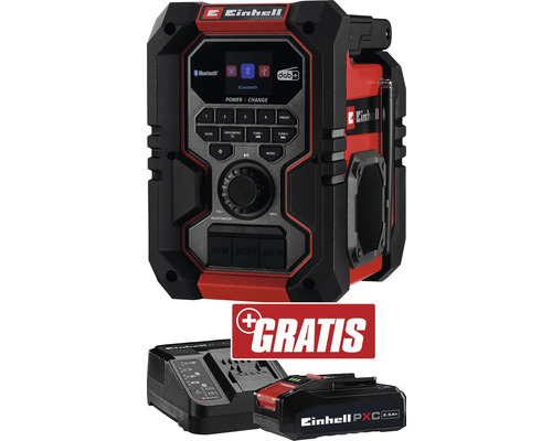 Radio sur batterie Einhell TE-CR 18 Li DAB+/FM/BT + GRATUIT PXC kit de démarrage 18V 2,5 Ah Radio de chantier Einhell avec chargeur et batterie
