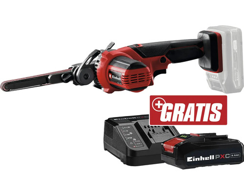 Einhell Lime à ruban sans fil TE-BF 18 Li + GRATUIT PXC kit de démarrage 18V 2,5 Ah Ponceuse à bande sans fil Einhell avec batterie et chargeur