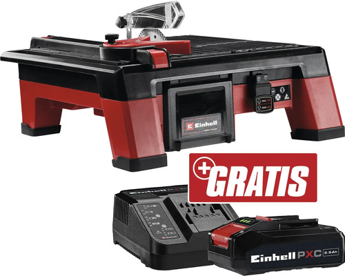 Einhell Akku-Fliesenschneidmaschine TE-TC 18/115 Li + GRATIS Zugabeartikel PXC Starter-Kit 18V 2,5 Ah Einhell Fliesenschneidmaschine mit Akku und Ladegerät