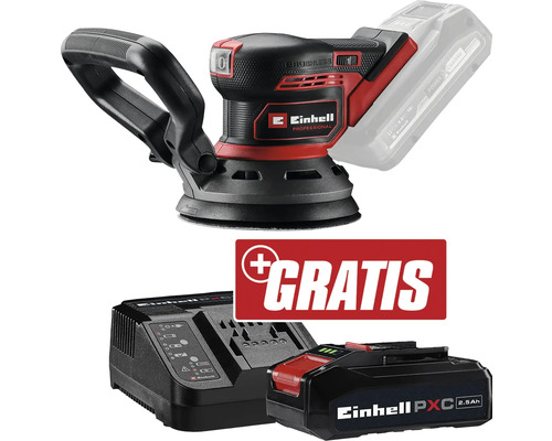 Einhell Ponceuse excentrique sans fil TP-RS 18/32 Li BL + GRATUIT PXC kit de démarrage 18V 2,5 Ah Ponceuse excentrique Einhell avec batterie, chargeur et action gratuite