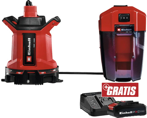 Einhell Pompe à eaux usées sans fil GE-DP 18/25 LL Li + GRATUIT PXC kit de démarrage 18V 2,5 Ah Einhell Pompe à eau de pluie sans fil avec chargeur et batterie