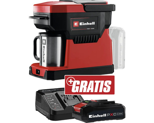 Einhell Akku-Kaffeemaschine TE-CF 18 Li + GRATIS Zugabeartikel PXC Starter-Kit 18V 2,5 Ah Einhell Akku Kaffeemaschine mit Akku, Ladegerät und Gratis-Aktion
