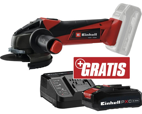 Einhell Akku-Winkelschleifer TE-AG 18/115 Li + GRATIS Zugabeartikel PXC Starter-Kit 18V 2,5 Ah Einhell Akku-Winkelschleifer mit Ladegerät und Akku