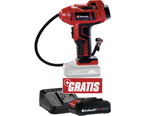 Einhell Compresseur de voiture sans fil CE-CC 18 Li + GRATUIT PXC kit de démarrage 18V 2,5 Ah Einhell Pompe à air sans fil avec batterie et chargeur