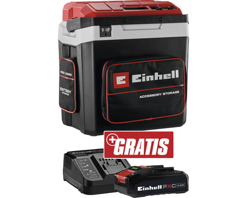 Einhell Glacière sans fil TE-COL 18/27 Li + GRATUIT PXC kit de démarrage 18V 2,5 Ah Glacière Einhell avec batterie, chargeur et logo Power X-Change