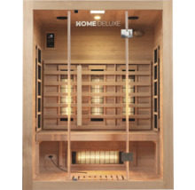 Sauna infrarouge en bois avec éléments de commande et porte en verre