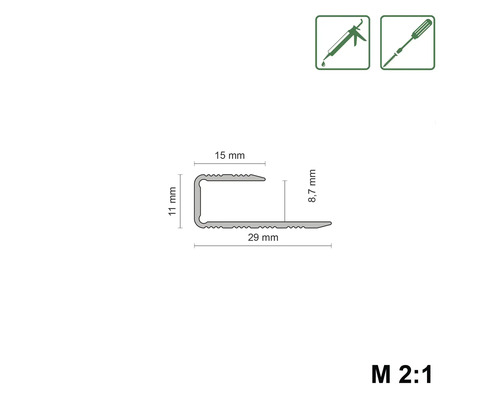 Section transversale du profilé avec dimensions et symboles pour le montage