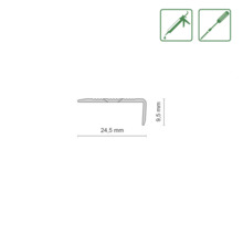 Coupe de profilé avec indications de dimensions 24,5 mm et 9,5 mm, ainsi que des symboles pour le montage avec de la colle et des vis