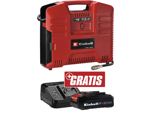 Compresseur Einhell 8 bars portable 36 V + GRATUIT PXC kit de démarrage 18V 2,5 Ah Einhell Compresseur sans fil Pressito 36/25 avec batterie et chargeur