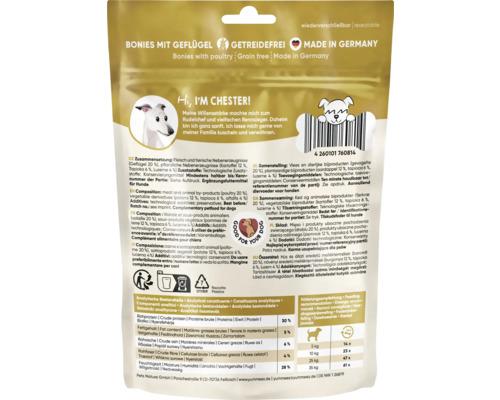 Yummeez Bonies à la volaille, collation sans céréales pour chiens, fabriquée en Allemagne