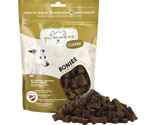 Yummeez Bonies avec volaille, snacks pour chiens sans céréales dans un emballage refermable